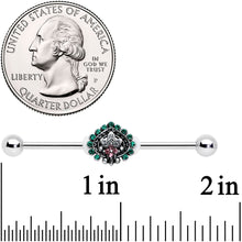 Load image into Gallery viewer, 14G Pink Green Gem Stylized Leaf Industrial Barbell 38mm
