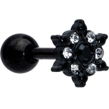 Load image into Gallery viewer, 16G 1/4 Clear CZ Gem Black Abstract Sun Cartilage Tragus Earring
