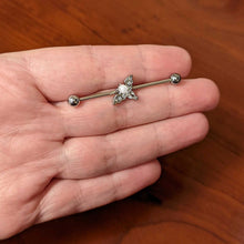 Load image into Gallery viewer, 14G Clear Gem Offset Bat Halloween Industrial Barbell 38mm
