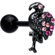Load image into Gallery viewer, 16G 1/4 Pink Gem Black Fashion Flamingo Cartilage Tragus Earring
