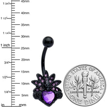 Load image into Gallery viewer, Purple Gem Black Skull Blossom Heart Belly Ring
