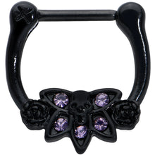 Load image into Gallery viewer, 16G 5/16 Purple Gem Black Skull Blossom Cartilage Clicker
