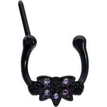 Load image into Gallery viewer, 16G 5/16 Purple Gem Black Skull Blossom Cartilage Clicker
