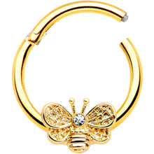 将图片加载到图库查看器，16G 3/8 Clear Gem Gold Tone Beauty Bee Hinged Circular Ring
