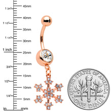 Load image into Gallery viewer, Clear Gem Rose Gold Tone Square Snowflake Holiday Dangle Belly Ring
