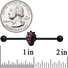 Load image into Gallery viewer, 14G Clear Red Gem Black Skull Halloween Industrial Barbell 38mm
