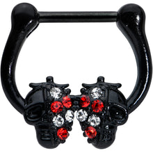 Load image into Gallery viewer, 16G 5/16 Red Clear Gem Black Skulls Cartilage Clicker
