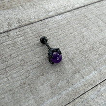 Load image into Gallery viewer, 16G 1/4 Purple Amethyst Black Claw Hand Cartilage Tragus Earring
