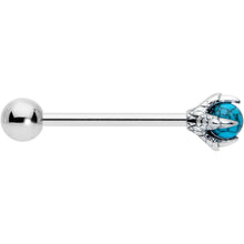 Load image into Gallery viewer, Blue Turquoise Skeleton Hand Halloween Barbell Tongue Ring
