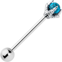 Load image into Gallery viewer, Blue Turquoise Skeleton Hand Halloween Barbell Tongue Ring
