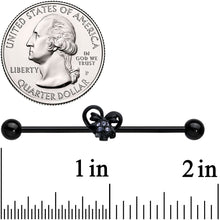 Load image into Gallery viewer, 14G Purple Gem Black Skull Bow Heart Industrial Barbell 38mm
