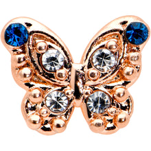 Load image into Gallery viewer, 16G 1/4 Blue Gem Rose Gold Tone Butterfly Cartilage Tragus
