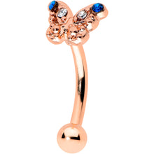 Load image into Gallery viewer, 16G 5/16 Blue Gem Rose Gold Tone Butterfly Curved Eyebrow Ring
