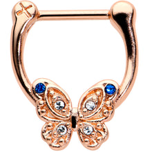 Load image into Gallery viewer, 16G 5/16 Blue Gem Rose Gold Tone Butterfly Cartilage Clicker

