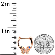 Load image into Gallery viewer, 16G 5/16 Blue Gem Rose Gold Tone Butterfly Cartilage Clicker
