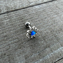 Load image into Gallery viewer, 16G 1/4 Blue Faux Opal Sun Heart Cartilage Tragus Earring
