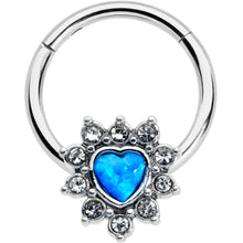 Load image into Gallery viewer, 16G 3/8 Blue Faux Opal Heart Sun Hinged Segment Ring
