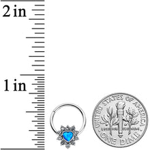 Load image into Gallery viewer, 16G 3/8 Blue Faux Opal Heart Sun Hinged Segment Ring
