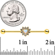 Load image into Gallery viewer, 14G White Synth Opal Gold Tone Sun Heart Industrial Barbell 38mm
