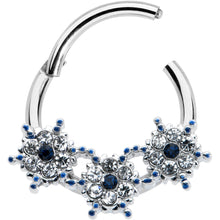 将图片加载到图库查看器，16G 3/8 Clear Blue Gem Festive Trio Snowflake Hinged Segment Ring
