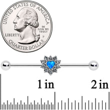 Load image into Gallery viewer, 14G Blue Synthetic Opal Sun Heart Industrial Barbell 38mm
