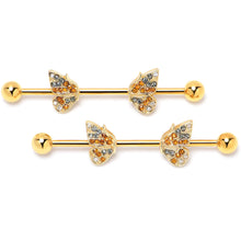 Load image into Gallery viewer, 14G Orange Gem Gold Tone Butterfly Wings Industrial Barbell 38mm
