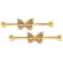 Load image into Gallery viewer, 14G Orange Gem Gold Tone Butterfly Wings Industrial Barbell 38mm
