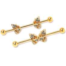 Load image into Gallery viewer, 14G Orange Gem Gold Tone Butterfly Wings Industrial Barbell 38mm
