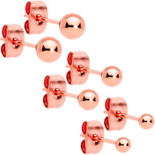 Load image into Gallery viewer, 3mm 4mm 5mm Ball Rose Gold Tone Stainless Steel Stud Earrings 3 Pack
