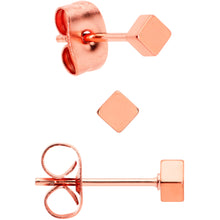 Load image into Gallery viewer, 3mm 4mm 5mm Square Rosy Hue 316L Stainless Steel Stud Earrings 3 Pack
