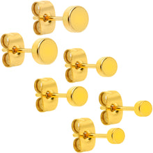 将图片加载到图库查看器，3mm 4mm 5mm Circle Gold Tone 316L Stainless Steel Stud Earrings 3 Pack
