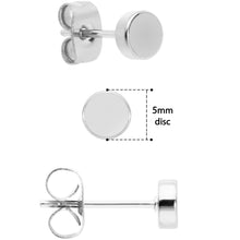 Load image into Gallery viewer, 3mm 4mm 5mm Circle 316L Stainless Steel Stud Earrings 3 Pack
