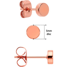 Load image into Gallery viewer, 20G Rose Gold PVD Stainless Steel Flat Disc Stud Earrings Set of 6
