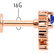 Load image into Gallery viewer, 16G 1/4 Blue Clear Gem Rose Gold Tone Glamour Flare Labret
