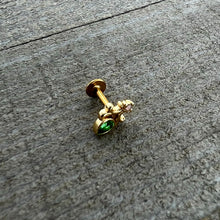Load image into Gallery viewer, 16G 1/4 Green Gem Gold Tone Shades of Spring Labret
