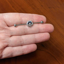 Load image into Gallery viewer, 14G Blue Gem Abstract Arch Industrial Barbell 38mm
