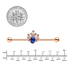 Load image into Gallery viewer, 14G Blue Gem Rose Gold Tone Glamour Flare Industrial Barbell 38mm
