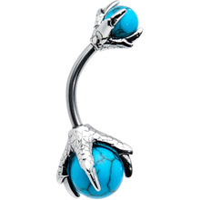 Load image into Gallery viewer, Blue Turquoise Skeleton Hand Halloween Double Mount Belly Ring
