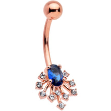 Load image into Gallery viewer, Clear Blue Gem Rose Gold Tone Glamour Flare Belly Ring
