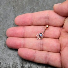 Load image into Gallery viewer, Clear Blue Gem Rose Gold Tone Glamour Flare Belly Ring
