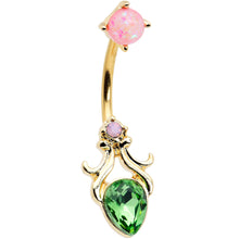 Load image into Gallery viewer, Green Gem Gold Tone Shades of Spring Double Mount Belly Ring
