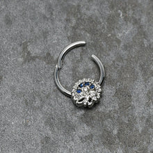 Load image into Gallery viewer, 16G 3/8 Clear Blue Gem Abstract Arch Hinged Segment Ring
