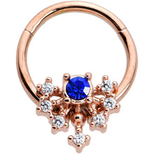 Load image into Gallery viewer, 16G 3/8 Blue Gem Rose Gold Tone Glamour Flare Hinged Segment Ring
