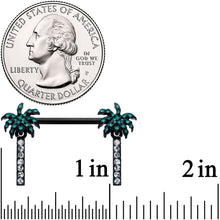 Load image into Gallery viewer, 14G 9/16 Clear Gem Black Night Palm Tree Dangle Nipple Ring Set
