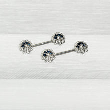 Load image into Gallery viewer, 14G 1/2 Blue Clear Gem Abstract Arch Barbell Nipple Ring Set
