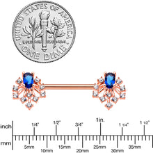 Load image into Gallery viewer, 14G 9/16 Blue Gem Rosy Tone Glam Flare Barbell Nipple Ring Set
