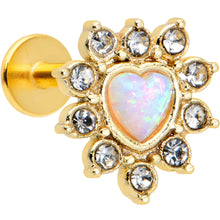 Load image into Gallery viewer, 16G 5/16 White Faux Opal Gold Tone Sun Heart Labret Monroe Tragus

