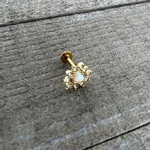 Load image into Gallery viewer, 16G 5/16 White Faux Opal Gold Tone Sun Heart Labret Monroe Tragus
