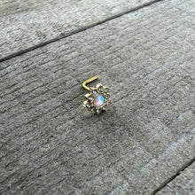 Load image into Gallery viewer, 20G 7mm White Faux Opal Gold Tone Heart Sun L Shape Nose Ring
