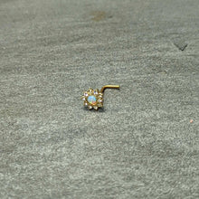 Load image into Gallery viewer, 20G 7mm White Faux Opal Gold Tone Heart Sun L Shape Nose Ring
